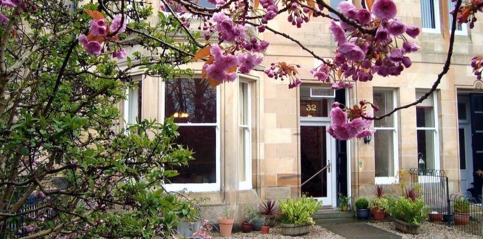 Sandstone Building with cherry blossom