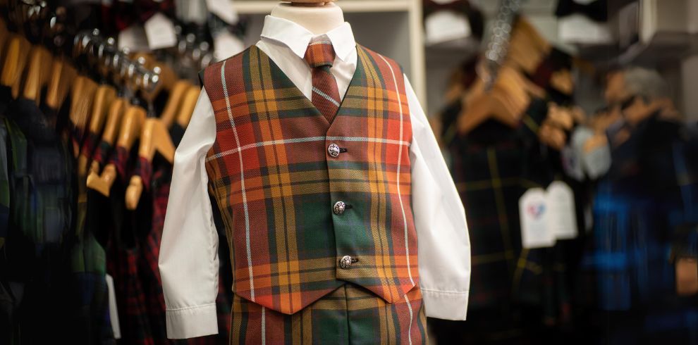 An image of a children's tartan suit.