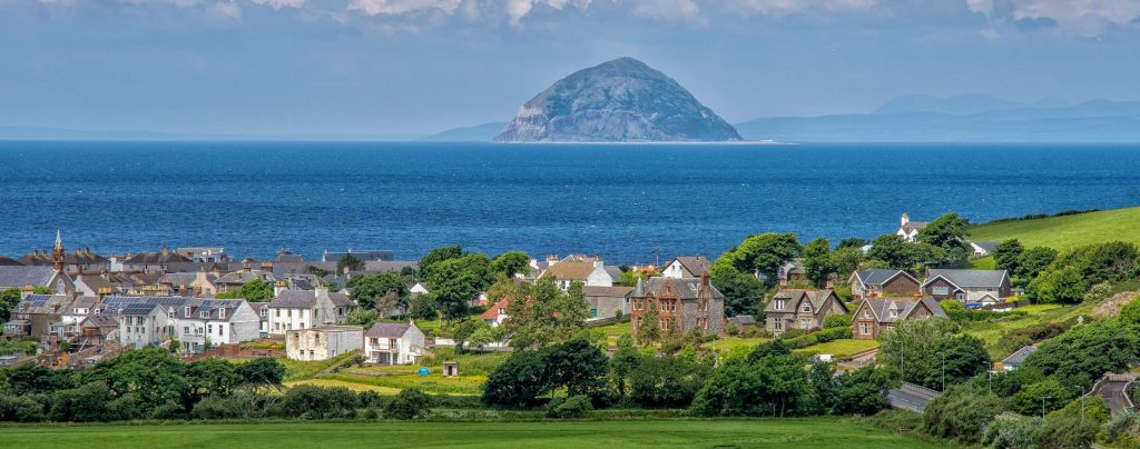 A view of Ballantrae village with views over the Ailsa Craig