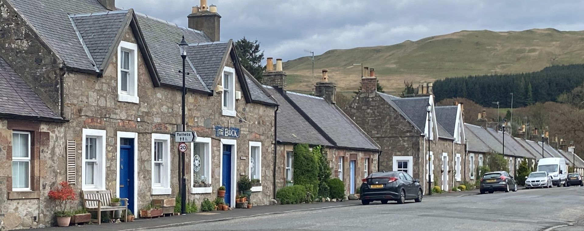 Row of stone cottages in Straiton village.