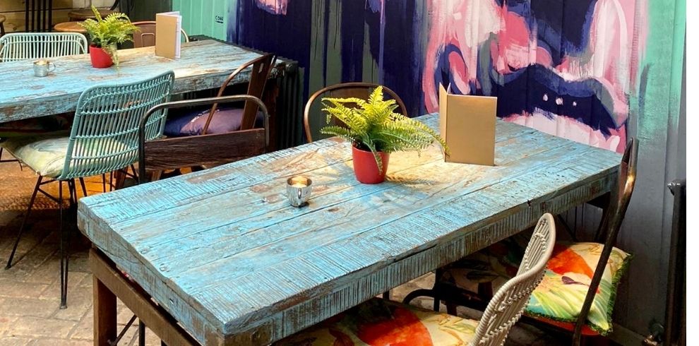 Rustic blue wooden table