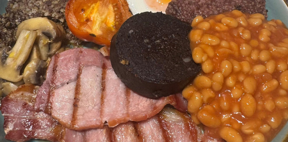 Plate of breakfast food.