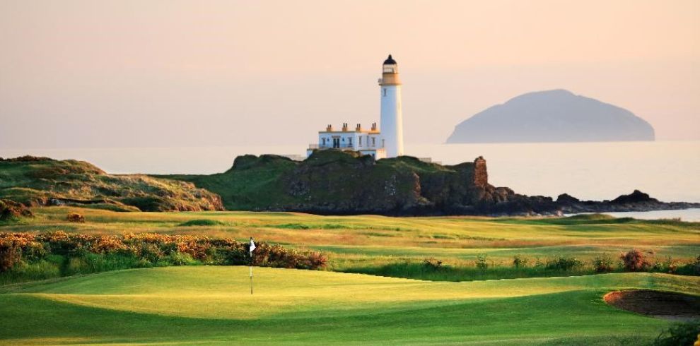 Turnberry lighthouse with view of Alisa Craig.