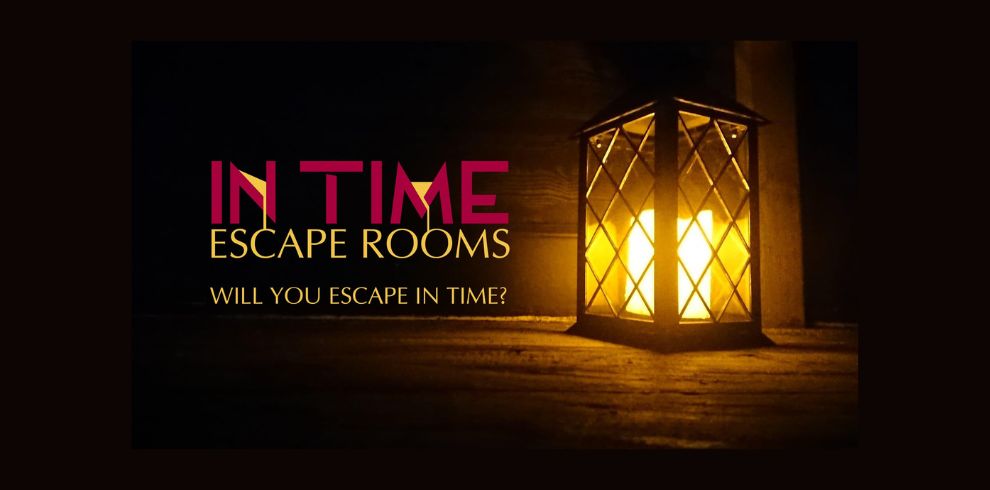 In Time escape room logo and lantern