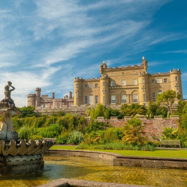 The magnificent Culzean Castle and water fountain.