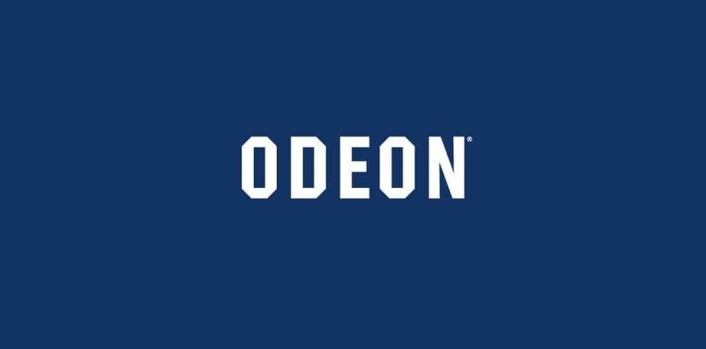Odeon logo white on blue background