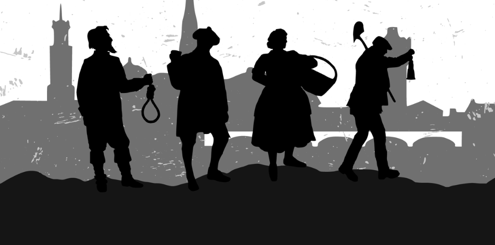 Silhouettes characters and background of Ayr