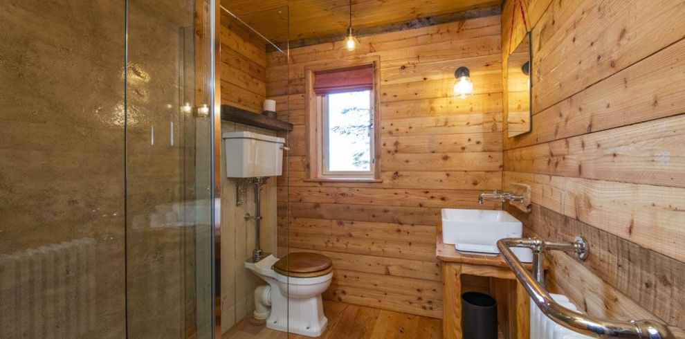 Cabins Bathroom with lights on
