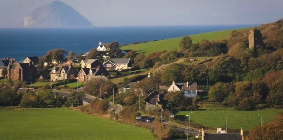 Landscape photograph of Ballantrae with views over hills, sea and Ailsa Craig
