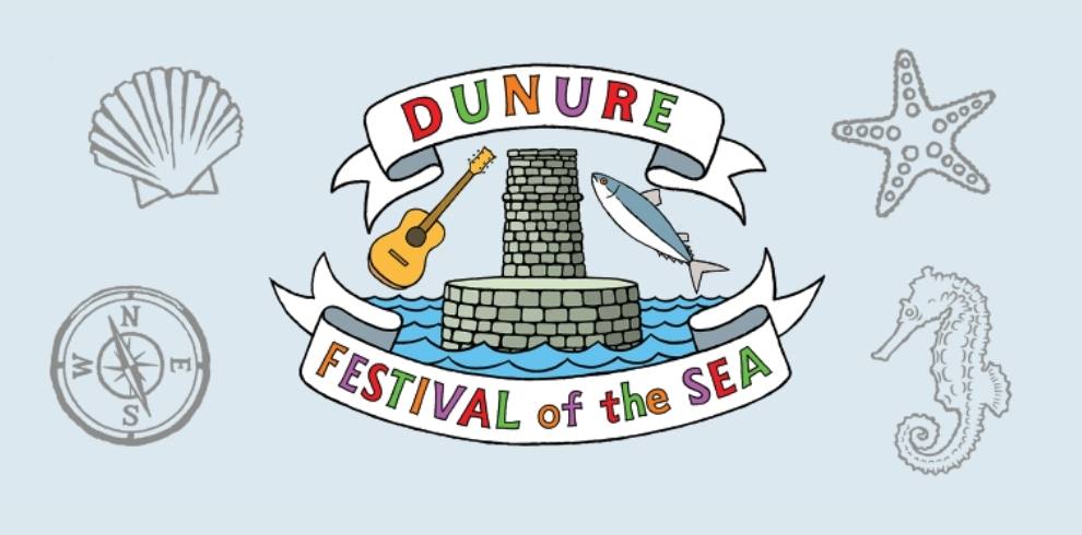 Banner with colourful text that reads Dunure Festival of the Sea against a blue background.