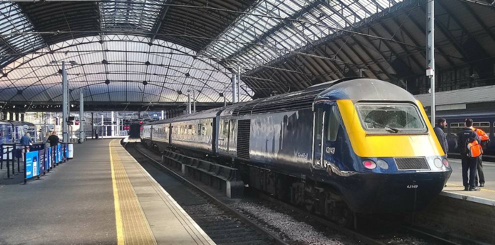 A ScotRail InterCity 125 at Glasgow Queen Street awaiting departure to Aberdeen.
