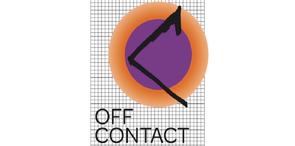 Off Contact art work that consists of an orange circle with a purple circle on top and a black line through the purple circle. The title Off Contact in black font is positioned on the bottom left corner.