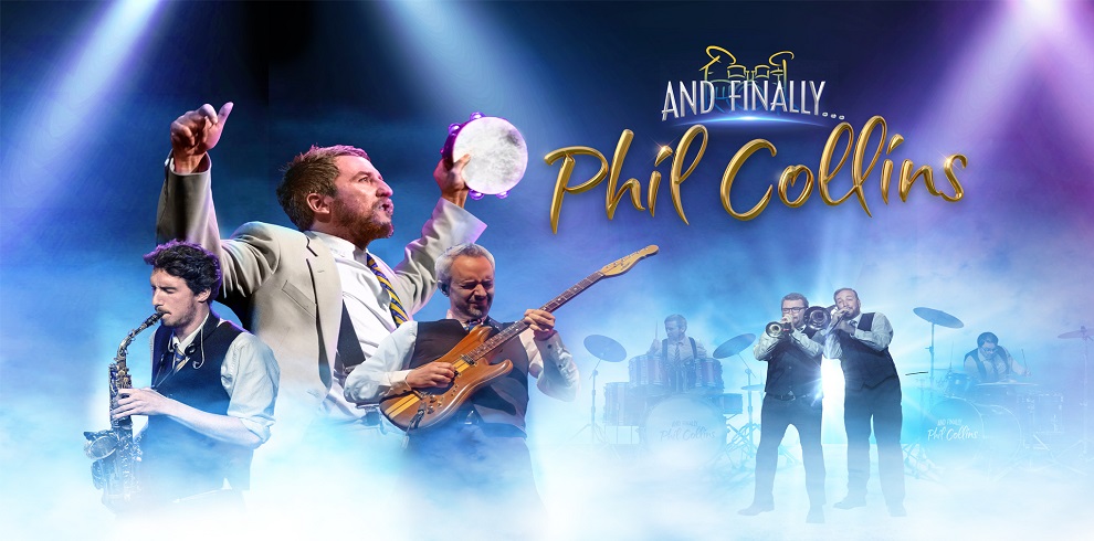 An image of different musicians playing instruments with text that reads 'And Finally Phil Collins'.