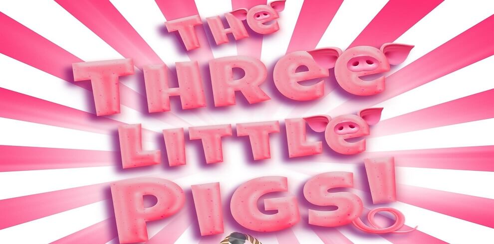 The title The Three Little Pigs in pink wiriting.