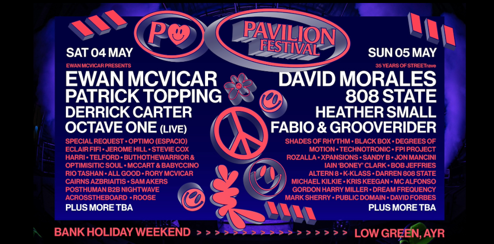 The Pavillion Festival, dark purple and pink music festival graphic.