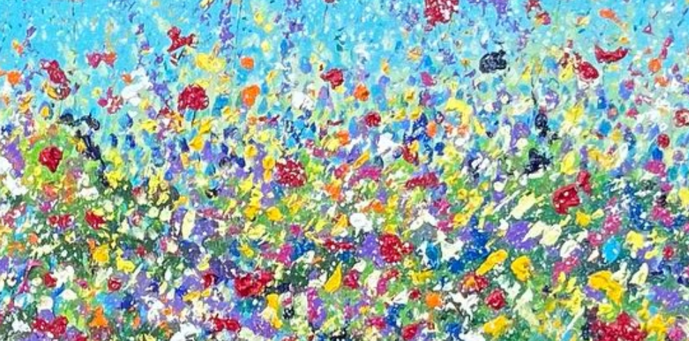 Artwork featuring lots of different colour of flowers.