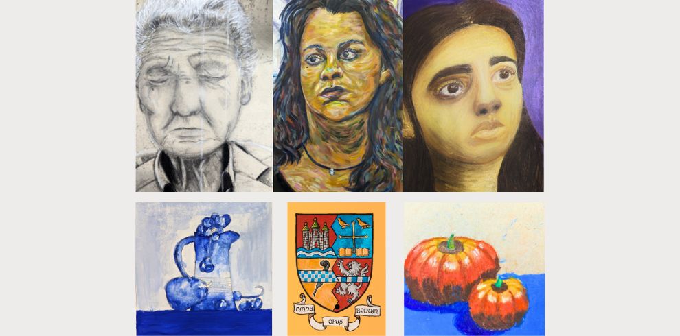 Image of various artwork created by Queen Margaret Academy pupils.