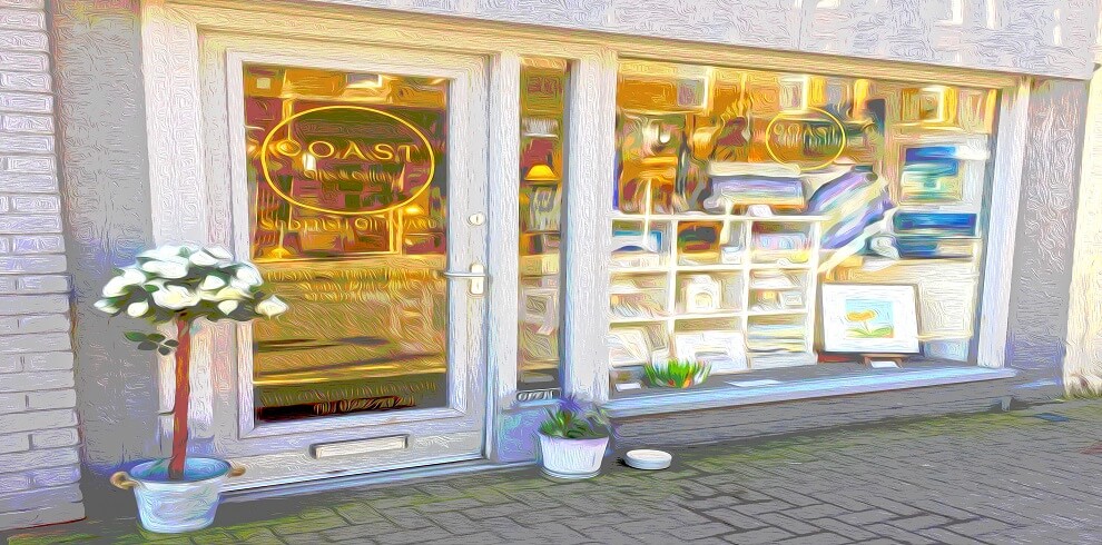 Painted image of the shop front of Coast Gallery.