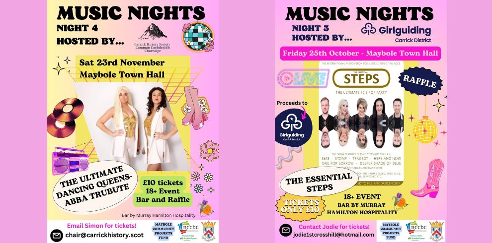 Tribute Night with ABBA and Steps Maybole Town Hall.