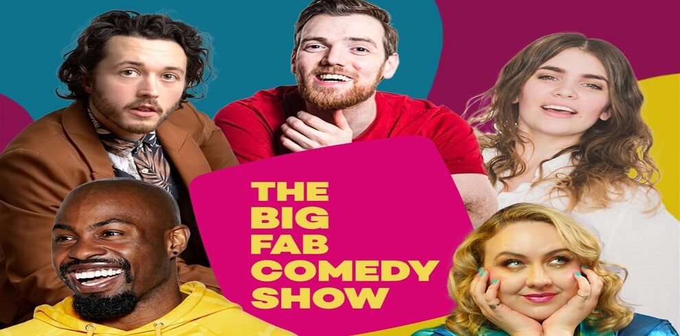 A picture of the five cast members of The Big Fat Comedy Show. The text "The Big Fat Comedy Show" is prominently displayed in the middle of the image.