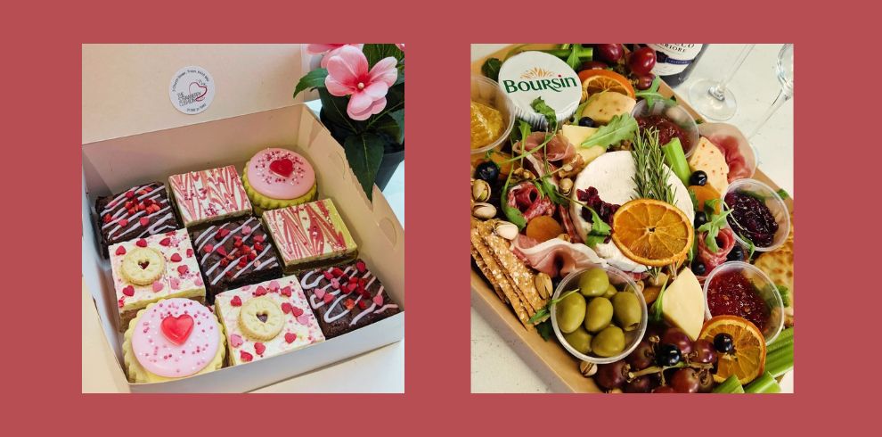 An image of a box or cakes and a graze platter.