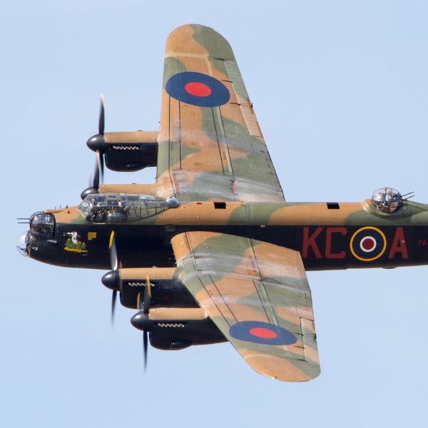 Lancaster airplane in flight.