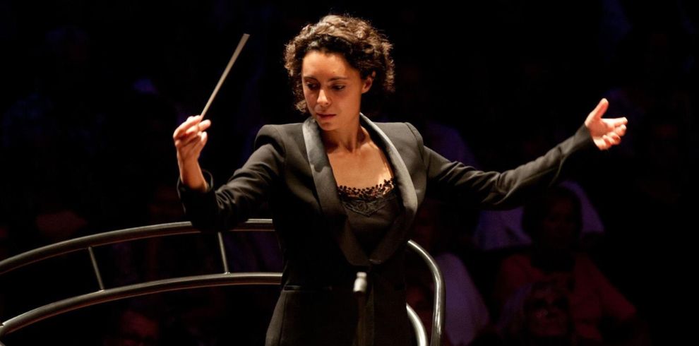 British conductor Gabriella Teychenné in action.