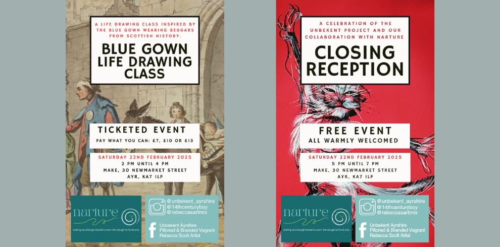 An image of flyers for events at the closing Reception for Unbekent Local History and Arts Project.