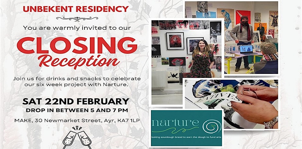 Closing Reception for Aritist Residency shows Art Work.