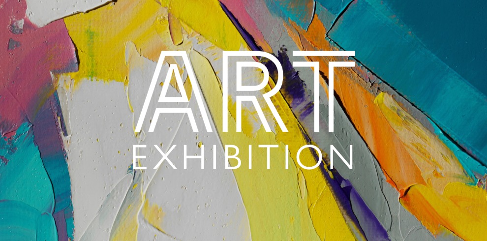 Paint strokes with text that reads Art Exhibition