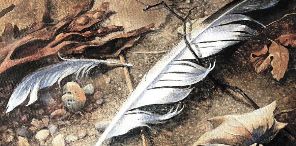 Artwork of a feather and leaves