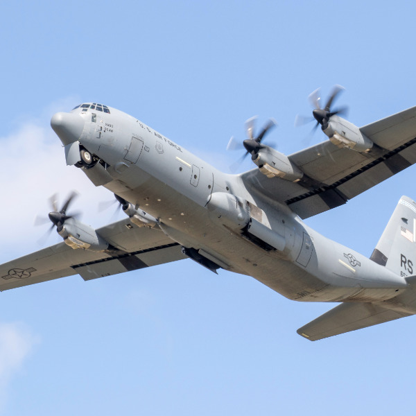 The USAF C130J Super Hercules in flight.