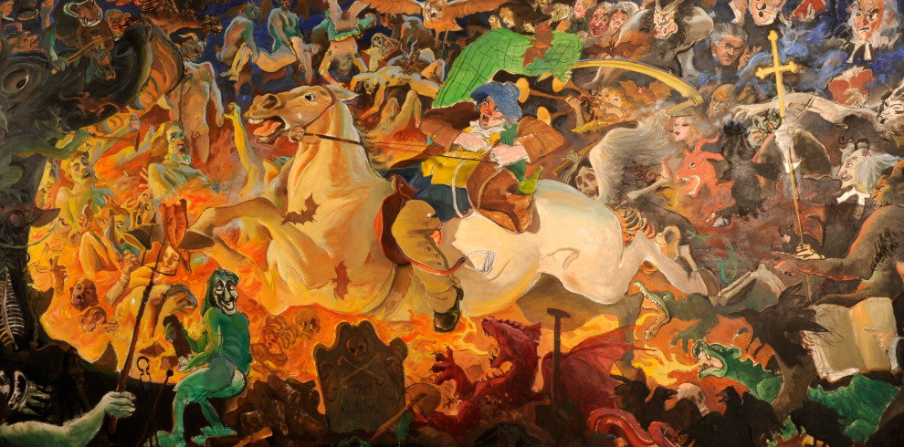 Painting of a horse and rider being chased by ghouls and ghosts.