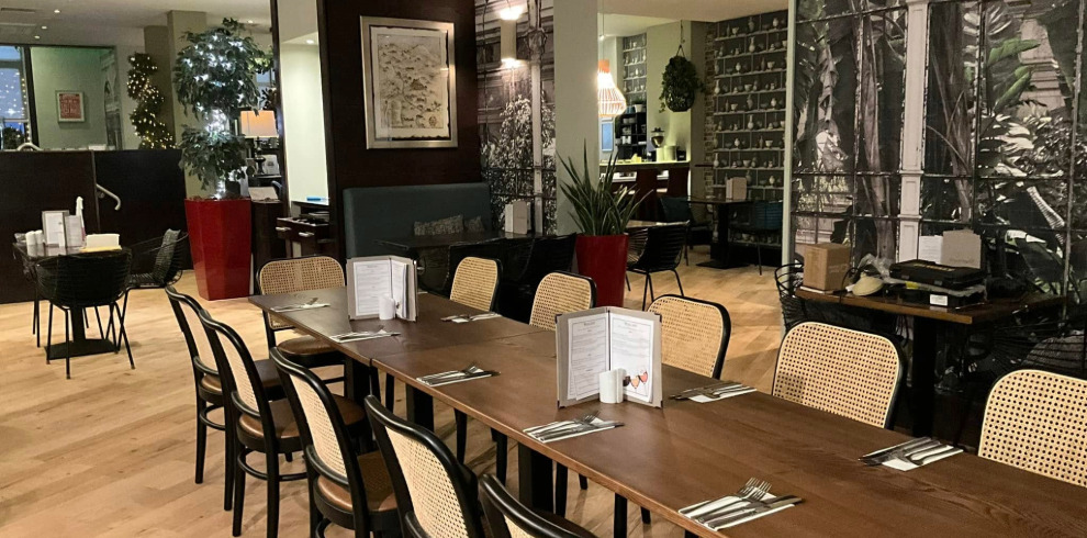 Comfortable seating area in a restaurant.