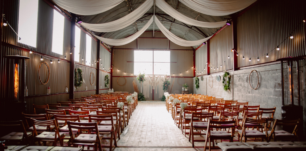 Barn dressed for a wedding ceremony.