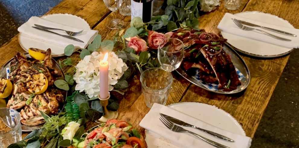 Rusic table set for a meal.