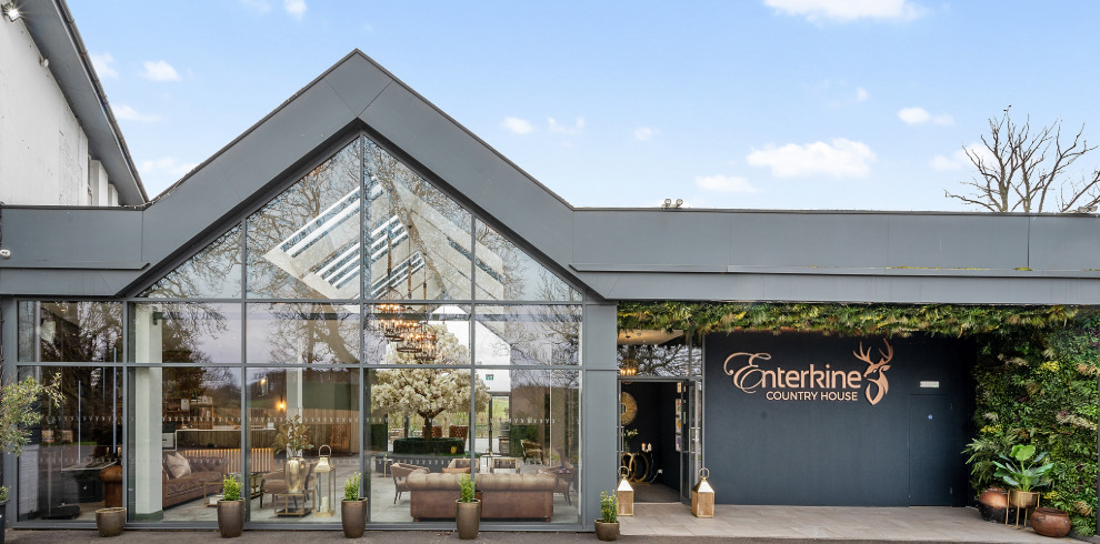 A framed glass window exteriror.