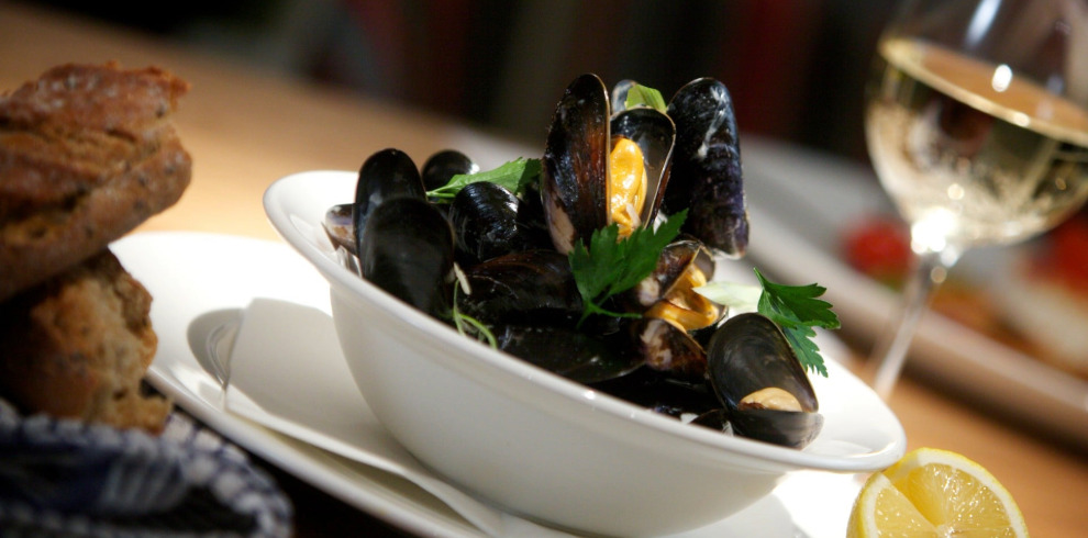 Plate of fresh seafood.