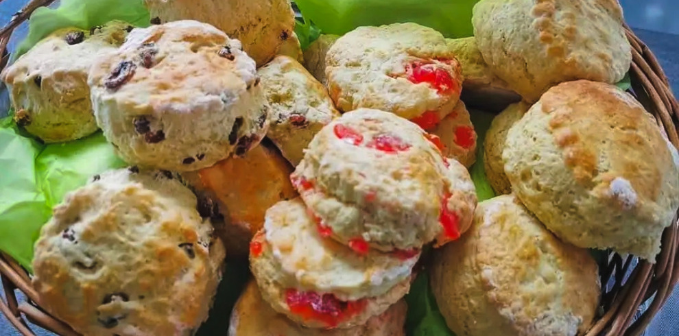 Freshly baked variety of scones.
