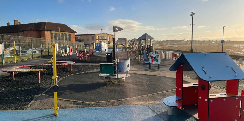 Outdoor play equipement at play park beside the beach.