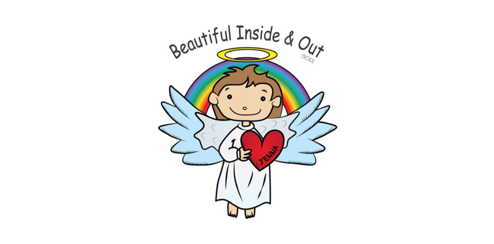 Graphic of an angel holding a heart. Text above reads Beautiful Inside & Out.