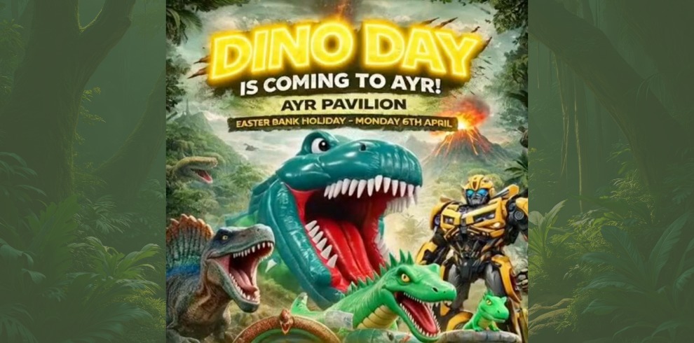 Dino Day is coming to Ayr. Large inflatable T-Rex dinosaur.