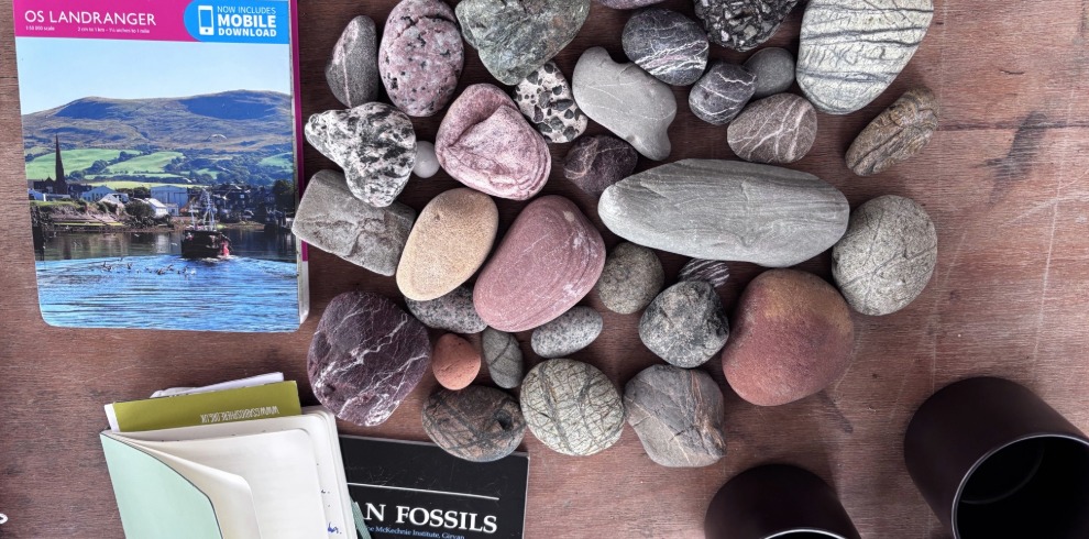 A selection of stones and a map.