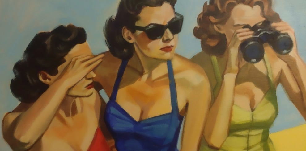 West Coast Canvas Exhibition and Workshops 7 Retro painting of three women.
