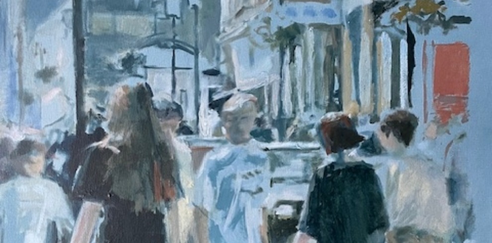 West Coast Canvas Exhibition and Workshops 2 Painting of a town centre scene.