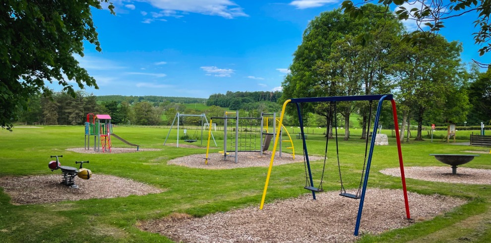 Children's outdoor play park on a bright sunny day.