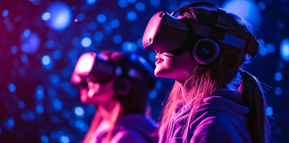 Two children wearing VR headsets.