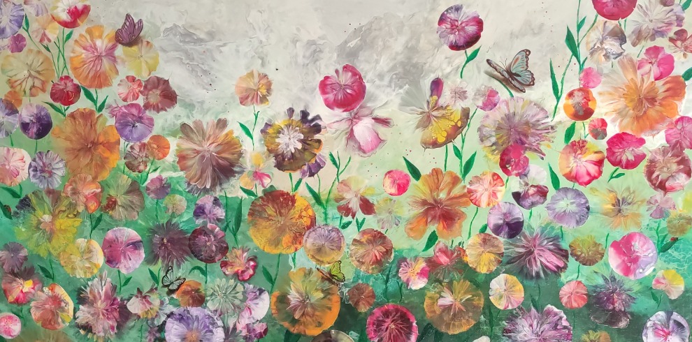 Colourful wildflower painting by June Rorison.