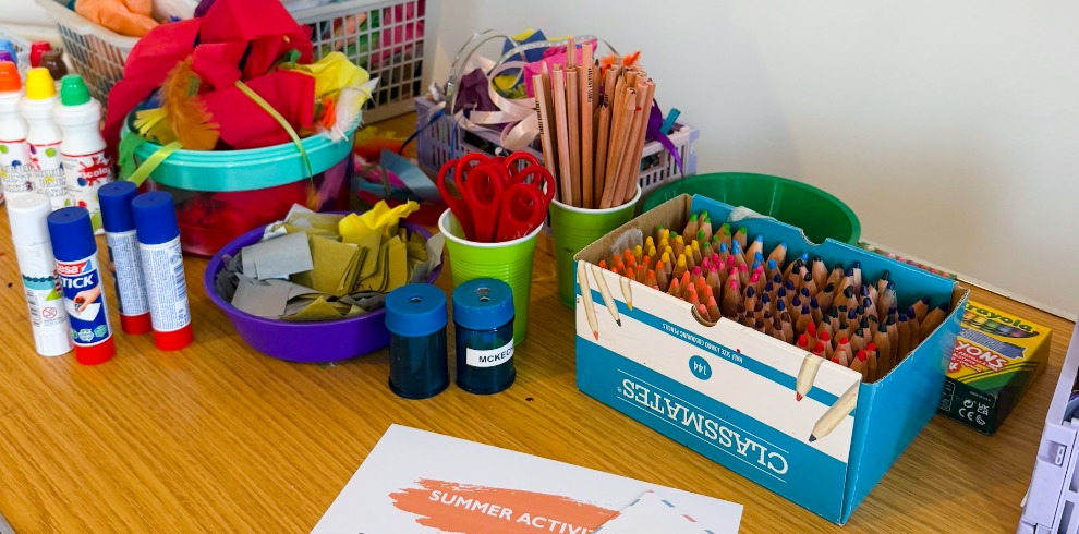 A table full of crafts supplies.