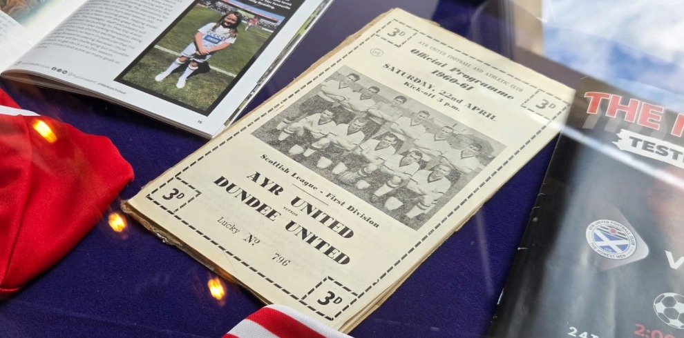 Football memorabilia on display.